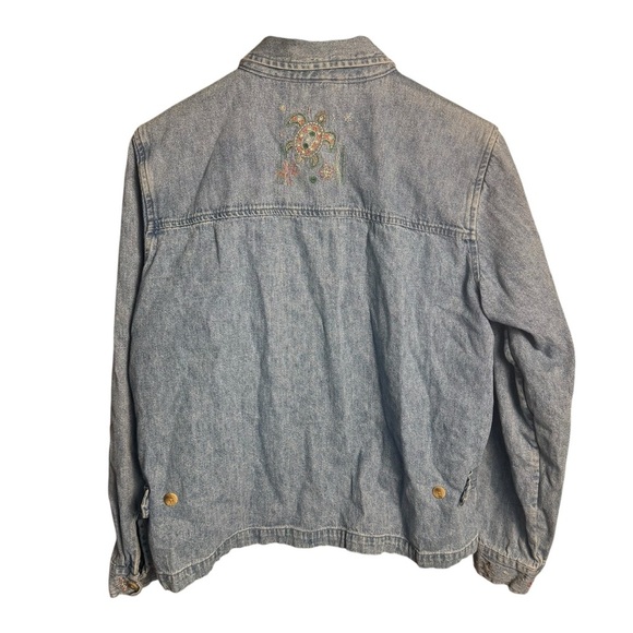 Vtg Christopher & Banks Womens Denim Shirt Turtle Embroidered Nautical Nature L - Picture 7 of 13